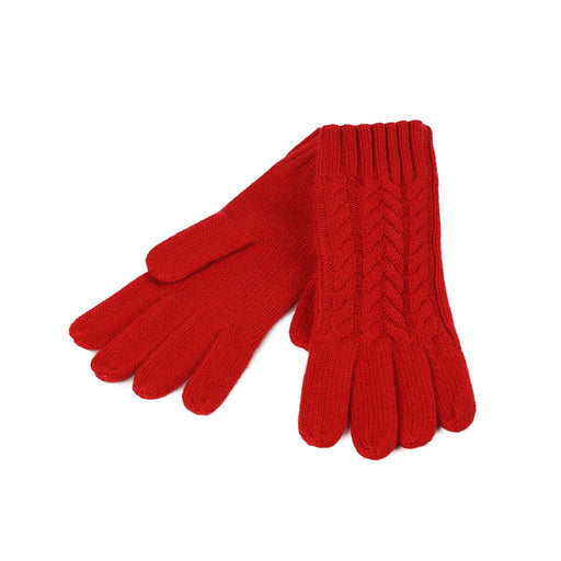 100% Cashmere Ladies Cable Glove Cardinal - Heritage Of Scotland - CARDINAL