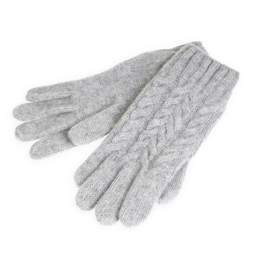 100% Cashmere Ladies Cable Glove Mid Grey - Heritage Of Scotland - MID GREY