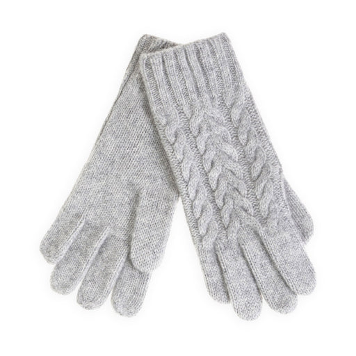 100% Cashmere Ladies Cable Glove Mid Grey - Heritage Of Scotland - MID GREY
