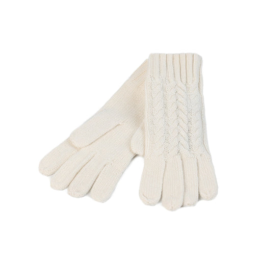 100% Cashmere Ladies Cable Glove White - Heritage Of Scotland - White