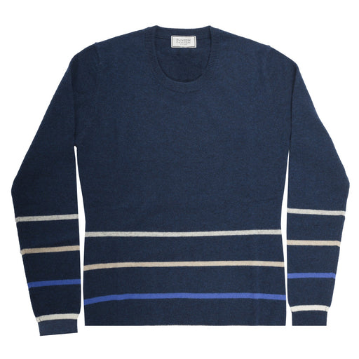 100% Cashmere Ladies Stripe Crew Sweater Astral Mix - Heritage Of Scotland - ASTRAL MIX