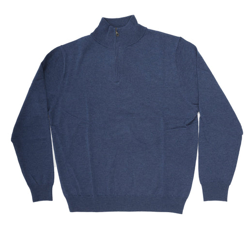 100% Merino Gents 1/2 Zip Sweater Denim - Heritage Of Scotland - DENIM