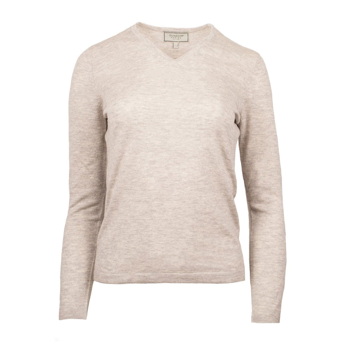 100% Merino Ladies V Neck Sweater Oyster - Heritage Of Scotland - OYSTER