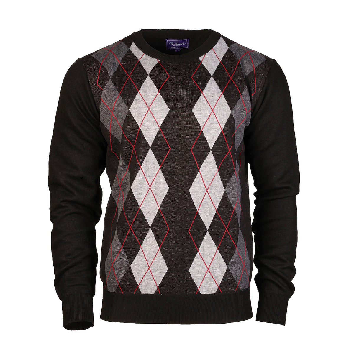 Men's Argyle Ballantrae Jumper Crew Nec BLACK Heritage of Scotland