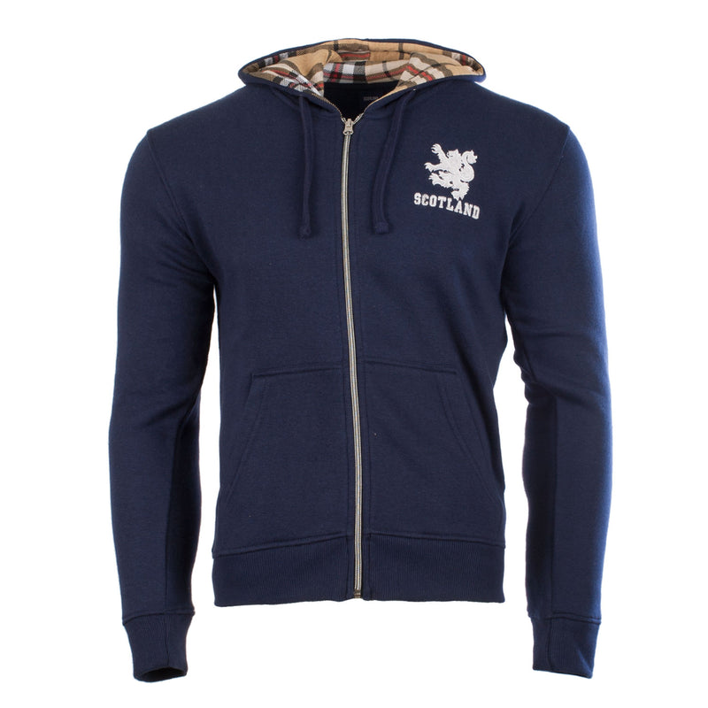Adults Scotland Lion Zip Top With Tartan Hood Navy/Thomson Camel