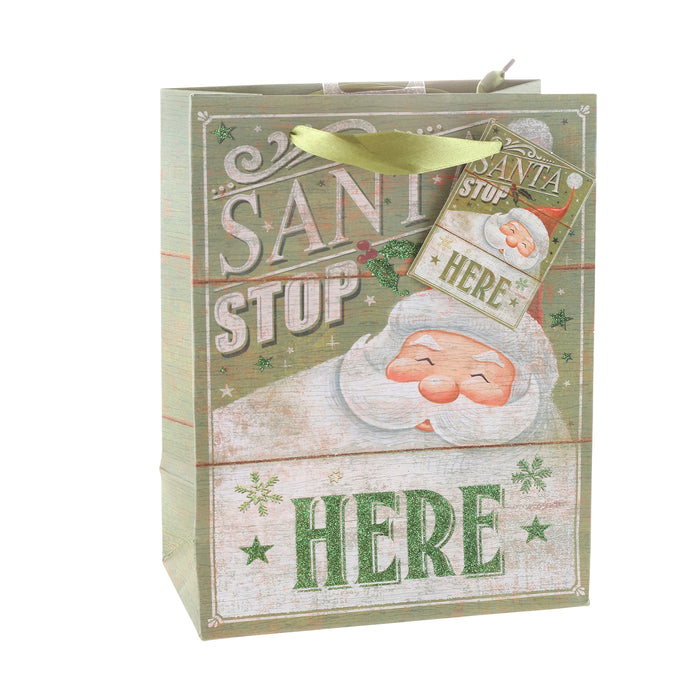 Christmas Gift Bag - Green Santa Stop Here