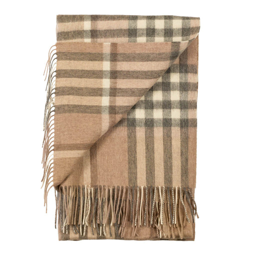 90/10 Tartan Cashmere Blanket Scarf Grey/Natural - Heritage Of Scotland - GREY/NATURAL