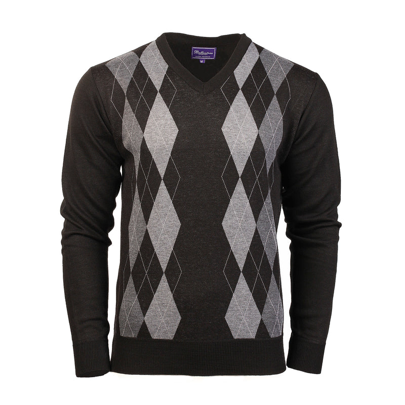 Men's Argyle Ballantrae V Neck Jumper Black