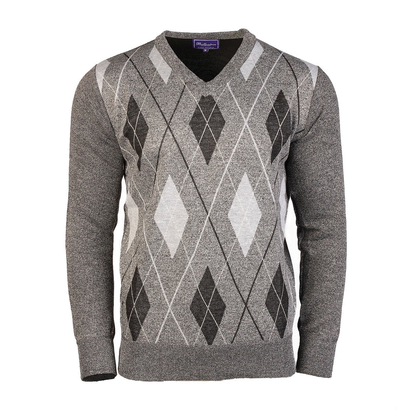 Men's Argyle Ballantrae V Neck Jumper Light Grey Melange