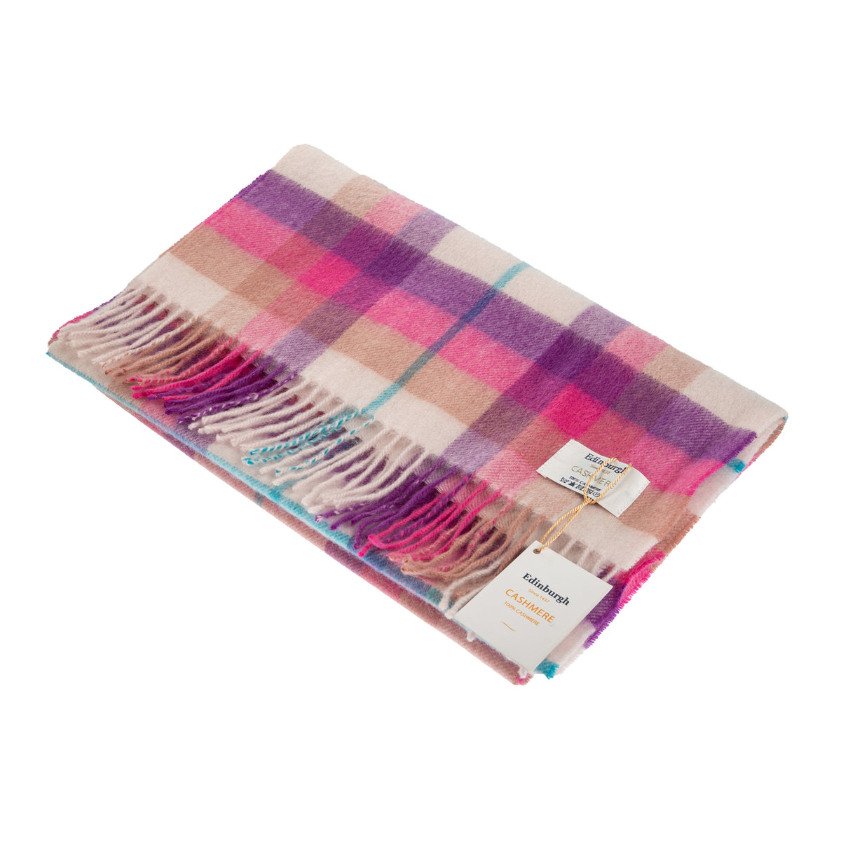 100 Cashmere Wide Tartan Scarf Galaxy Plaid Pink Heritage of Scotla Heritage Of Scotland