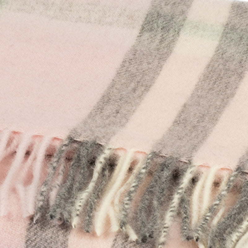 Chequer Tartan 90/10 Cashmere Scarf Bar  Chalk
