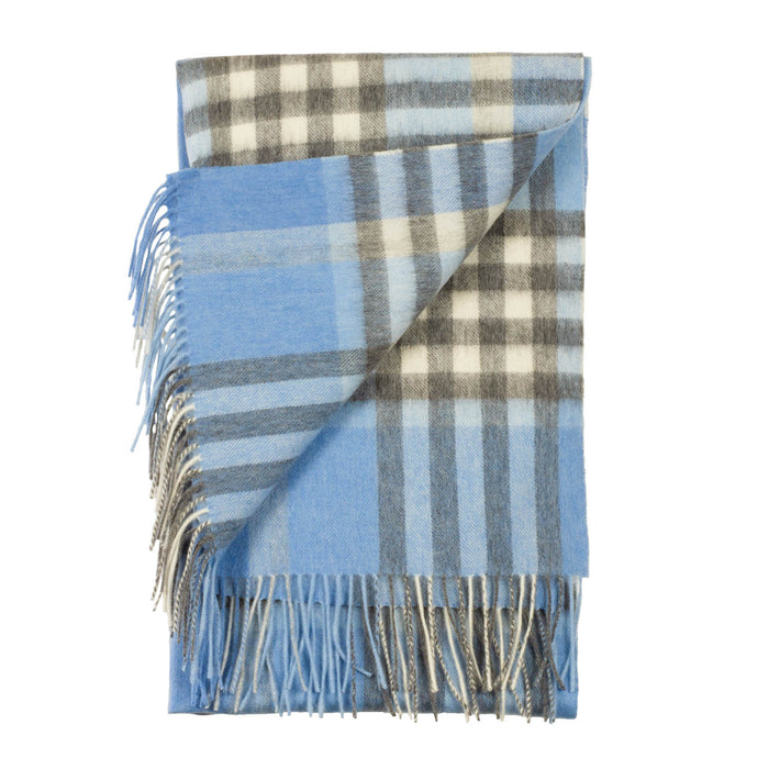 90/10 Tartan Cashmere Blanket Scarf  Blue