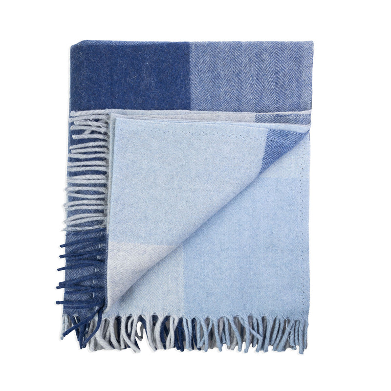Block Check Herringbone Blanket Light Blue