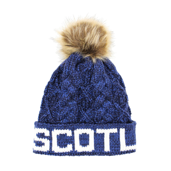 Aran Diamond Cable Scotland Text Hat