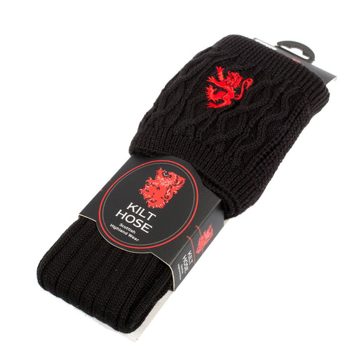 Adults 50% Embroidered Wool Kilt Socks Red Lion / Black - Heritage Of Scotland - RED LION / BLACK