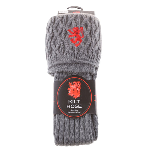 Adults 50% Embroidered Wool Kilt Socks Red Lion / Charcoal - Heritage Of Scotland - RED LION / CHARCOAL