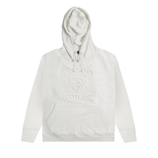 Adults Hooded Top Embossed Cow/ Scotland - Heritage Of Scotland - OFF WHITE