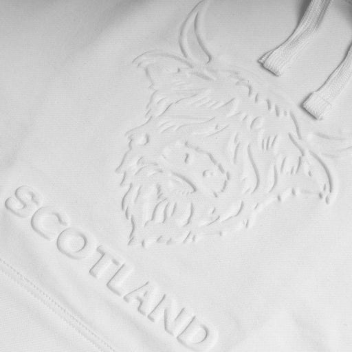 Adults Hooded Top Embossed Cow/ Scotland - Heritage Of Scotland - OFF WHITE