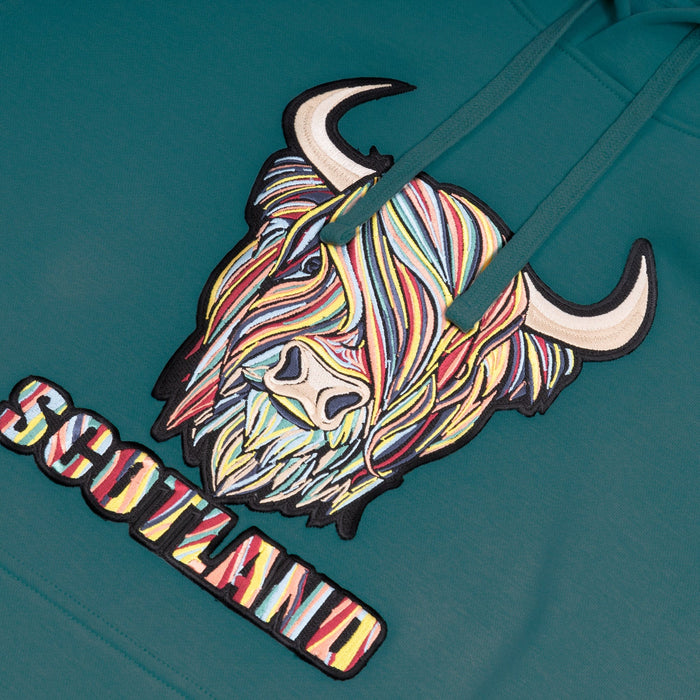 Adults Pastel Highland Cow Hooded Top Teal - Heritage Of Scotland - TEAL