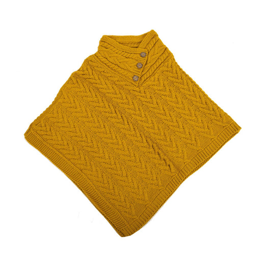 Aran Cable Button Shawl Neck Poncho - Heritage Of Scotland - AMBER