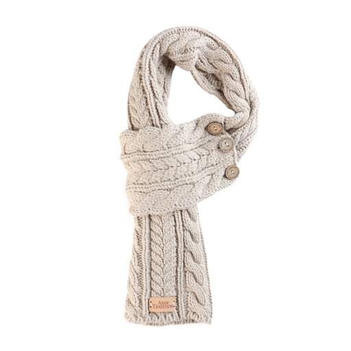 Aran Cable Button Wrap Scarf - Heritage Of Scotland - OATMEAL