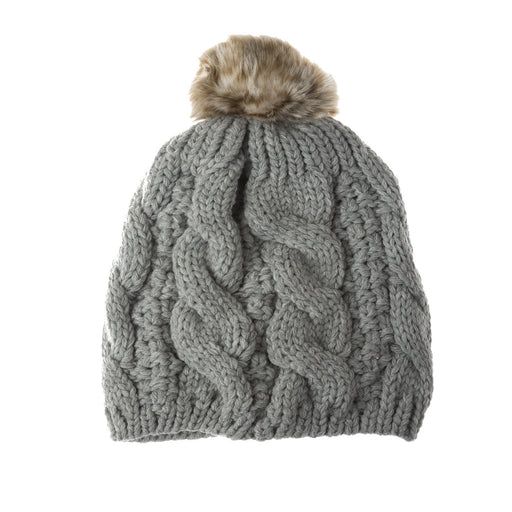 Aran Cable Natural Fur Tammy Hat - Heritage Of Scotland - SILVER GREY