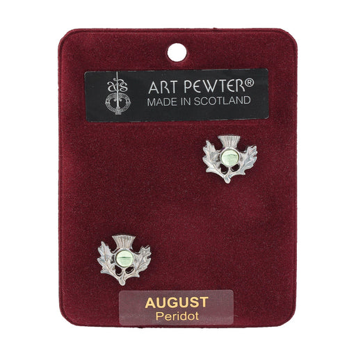 Art Pewter Thistle Earrings August - Heritage Of Scotland - AUGUST (PERIDOT)