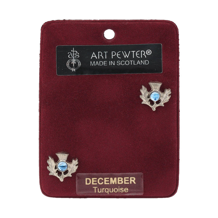 Art Pewter Thistle Earrings December - Heritage Of Scotland - DECEMBER (TURQUOISE)