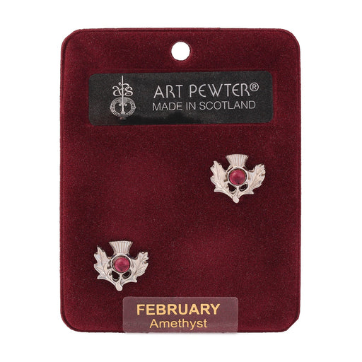 Art Pewter Thistle Earrings February - Heritage Of Scotland - FEBRUARY (AMETHYST)