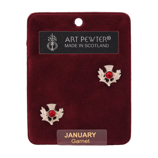Art Pewter Thistle Earrings January - Heritage Of Scotland - JANUARY (GARNET)