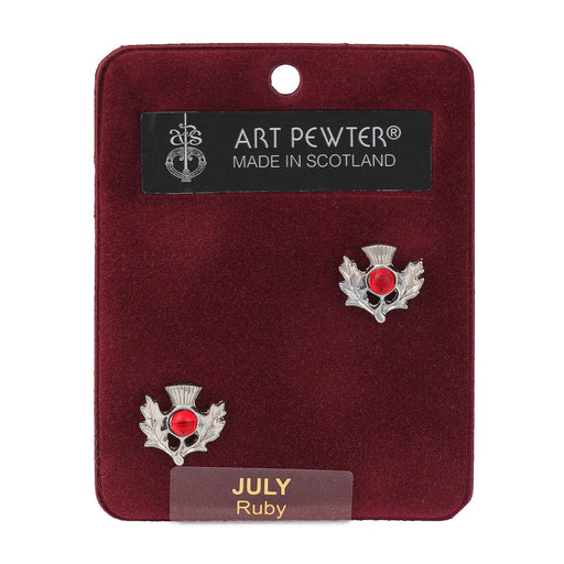 Art Pewter Thistle Earrings July - Heritage Of Scotland - JULY (RUBY)