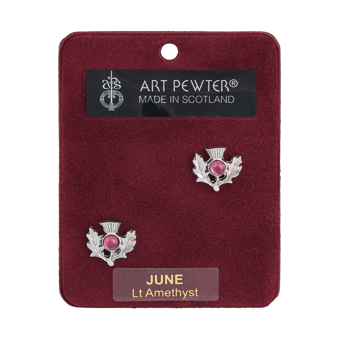 Art Pewter Thistle Earrings June - Heritage Of Scotland - JUNE (LIGHT AMETHYST)