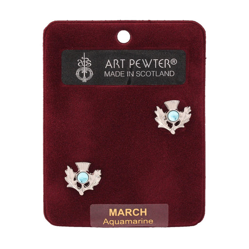 Art Pewter Thistle Earrings March - Heritage Of Scotland - MARCH (AQUAMARINE)