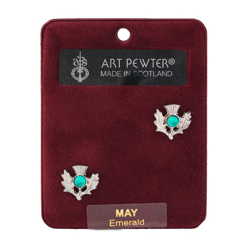 Art Pewter Thistle Earrings May - Heritage Of Scotland - MAY (EMERALD)