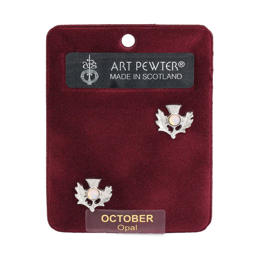 Art Pewter Thistle Earrings October - Heritage Of Scotland - OCTOBER (OPAL)