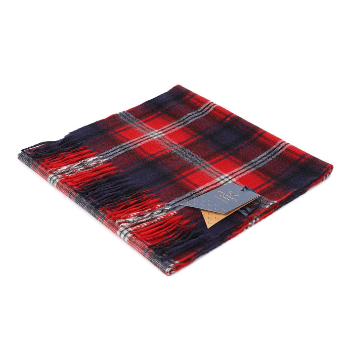 Balmoral 100% Cashmere Woven Scarf Black Navy Red Check - Heritage Of Scotland - BLACK NAVY RED CHECK