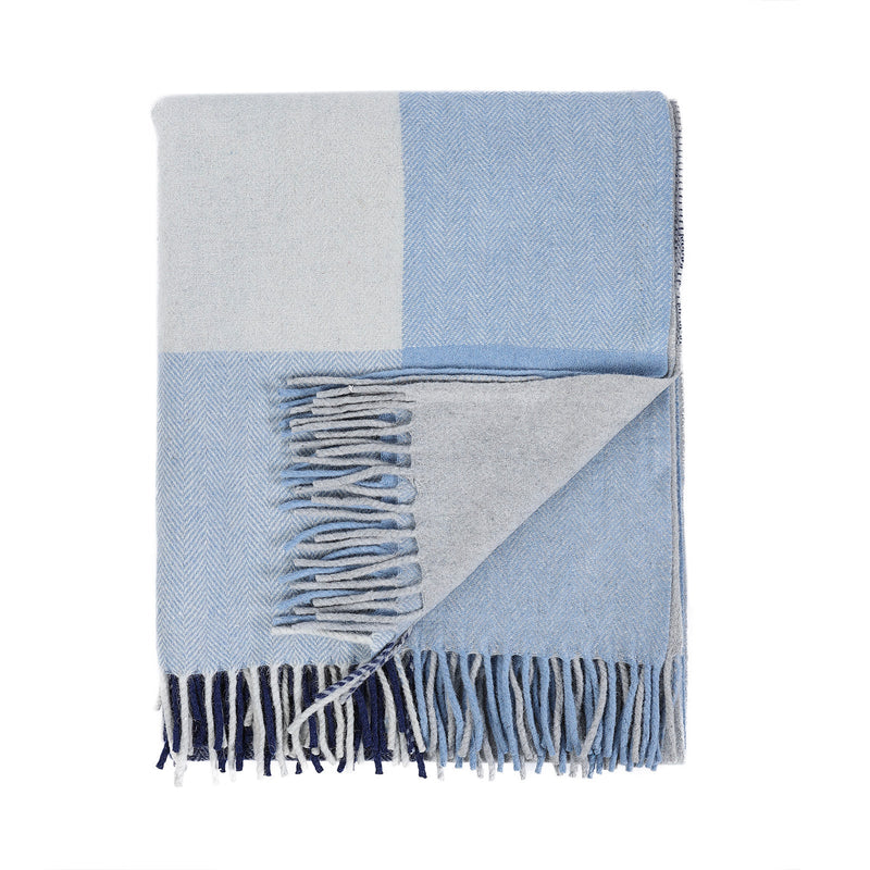 Block Check Herringbone Blanket Light Blue - Heritage Of Scotland - LIGHT BLUE