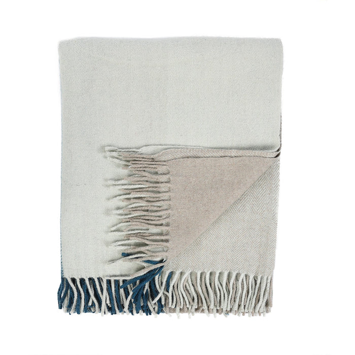 Block Check Herringbone Blanket Natural Teal - Heritage Of Scotland - NATURAL TEAL