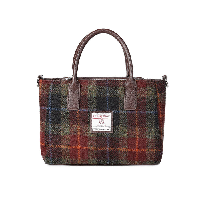 Bora Small Tote Strap Bag Orange/Green Check - Heritage Of Scotland - ORANGE/GREEN CHECK