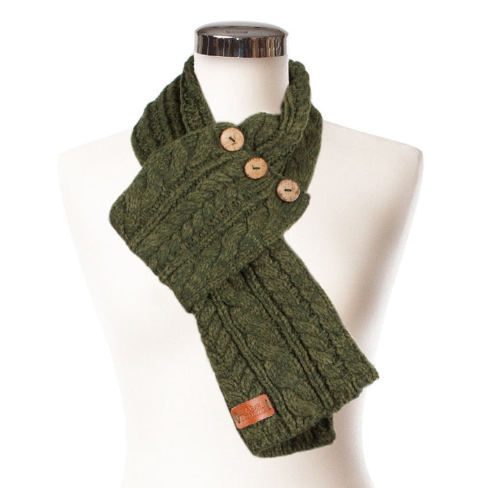 Cable Button Wrap Scarf - Heritage Of Scotland - DARK GREEN