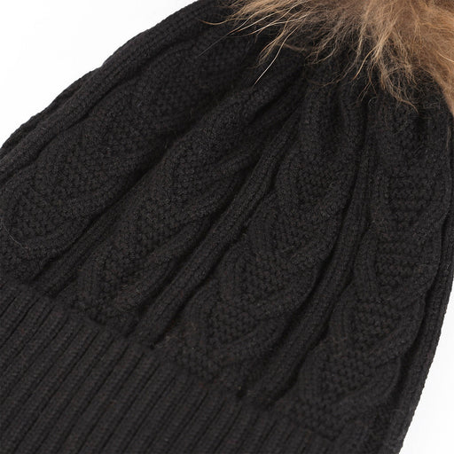 Cable Pom Hat Ft Black/Natural - Heritage Of Scotland - BLACK/NATURAL
