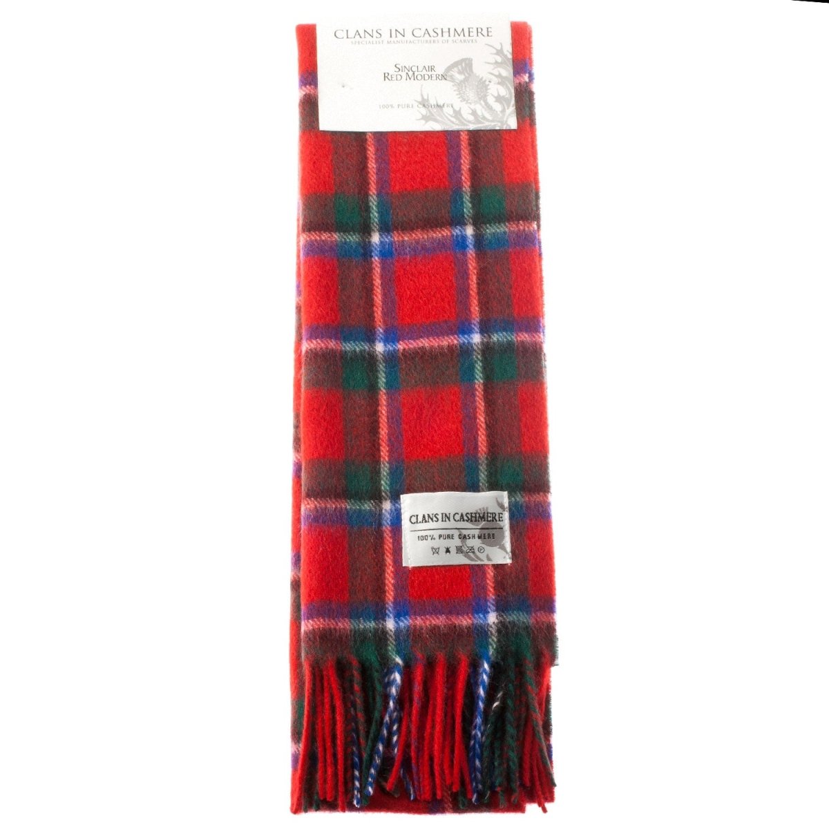 Cashmere Scottish Tartan Clan Scarf Sinclair Red - Heritage Of Scotland -