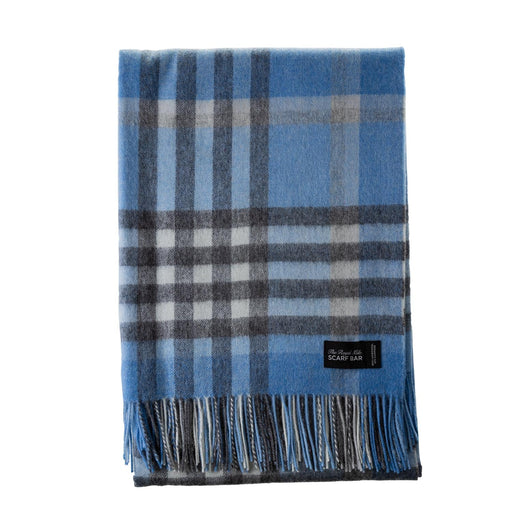 Chequer Cashmere Blend Blanket Blue - Heritage Of Scotland - BLUE