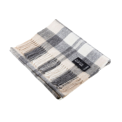 Chequer Tartan 90/10 Cashmere Scarf Bar Exploded Grey/Natural - Heritage Of Scotland - EXPLODED GREY/NATURAL