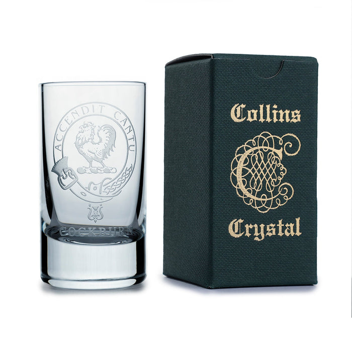 Collins Crystal Clan Shot Glass Cockburn - Heritage Of Scotland - COCKBURN