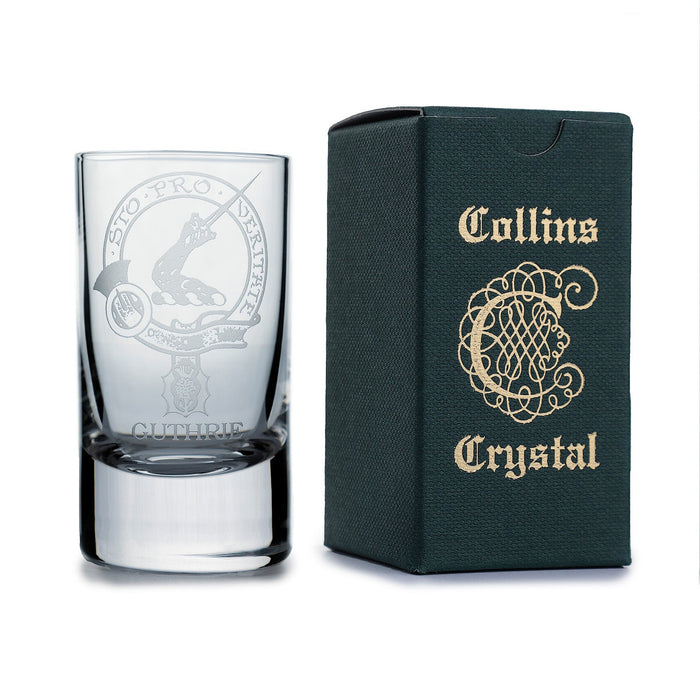Collins Crystal Clan Shot Glass Guthrie - Heritage Of Scotland - GUTHRIE