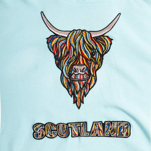 Colourful Highland Cow Embroidered Hood - Heritage Of Scotland - AQUA