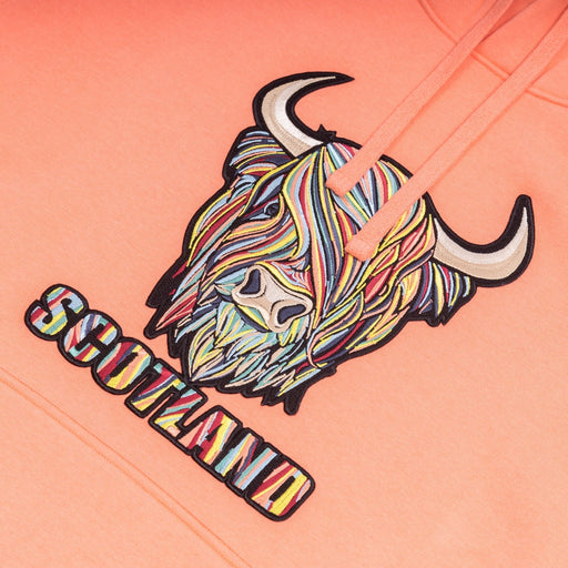 Colourful Highland Cow Embroidered Hood Pastel Red - Heritage Of Scotland - PASTEL RED