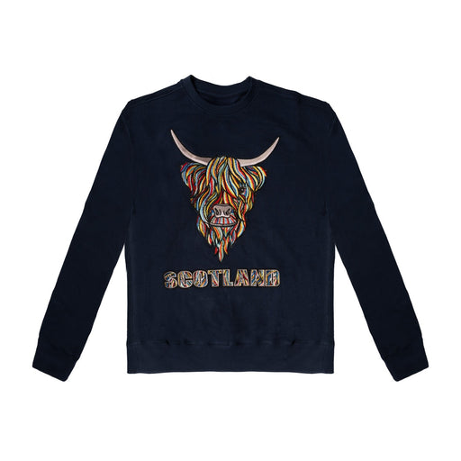 Colourful Highland Cow Embroidered Sweat - Heritage Of Scotland - NAVY