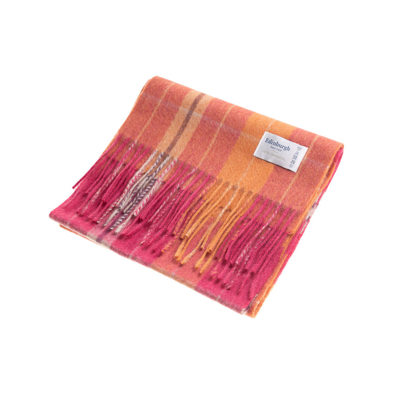 Edinburgh 100% Lambswool Scarf Heivon Check - Radicchio/Oriental Ginger - Heritage Of Scotland - HEIVON CHECK - RADICCHIO/ORIENTAL GINGER